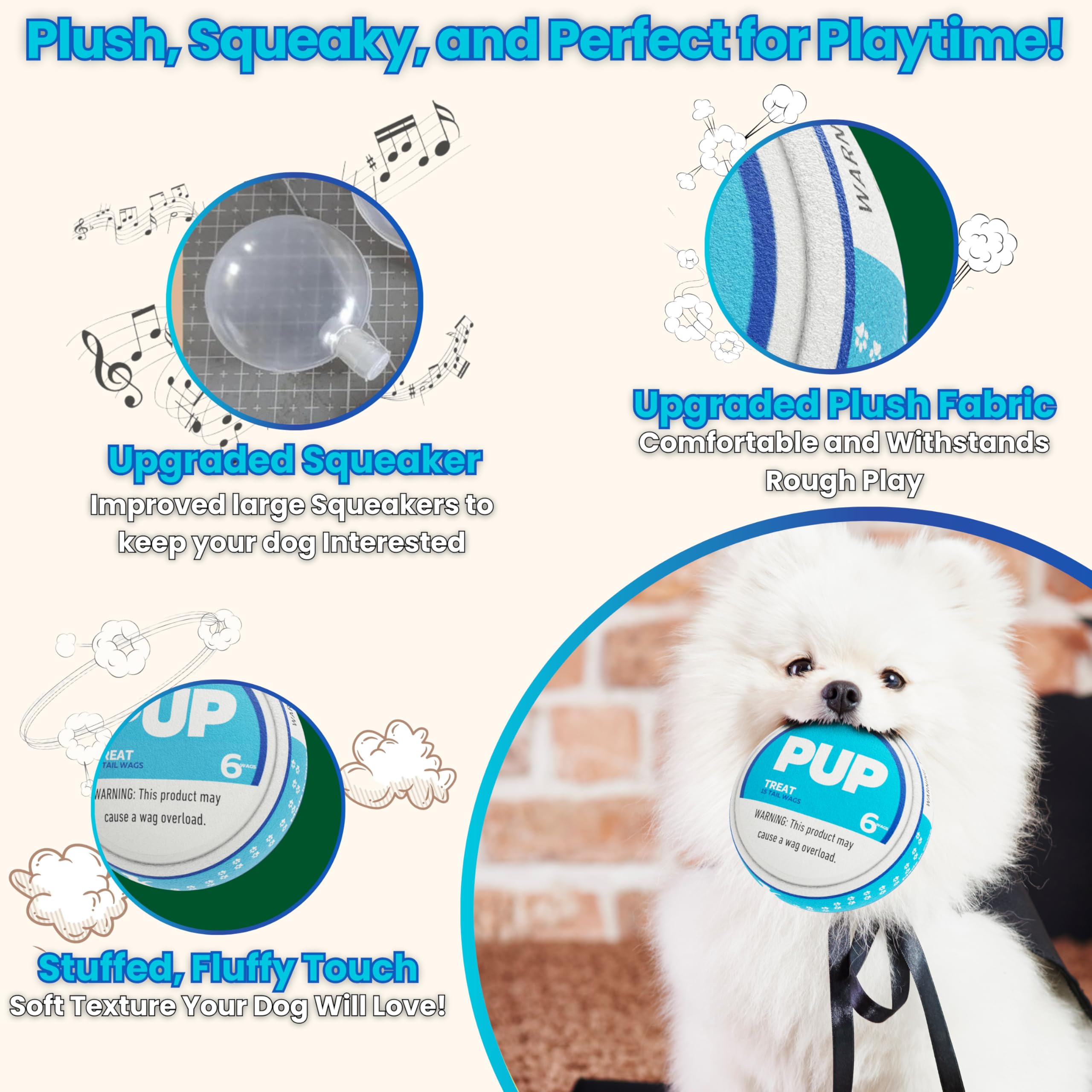 PUP6 PUP Pouch Plush Squeaky Durable Interactive Dog Chew Toy Plush